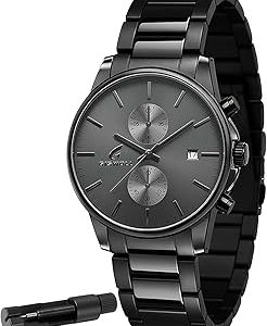 Stylish Stainless Steel Men's Watches with Functional Chronograph Subdials | Analog Waterproof Watches for Men, Solid Feel, Auto Date, 60-Second & 1/10-Second Timers, Gifts for Men Dad Husband Boyfriend